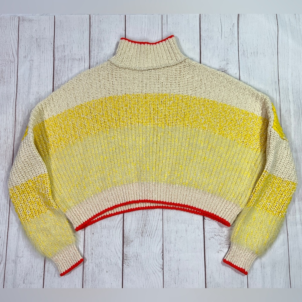 Free People Sunbrite Sweater - Small - women's fuzzy knit yellow cream pullover - Picture 3 of 15